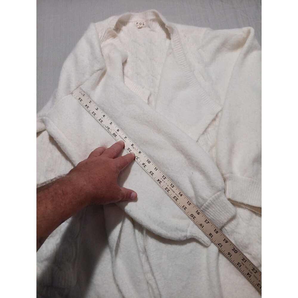 POL Anthropology Chunky Knit Open Cardigan Sweater Off White Pockets Large Boho - Picture 4 of 5
